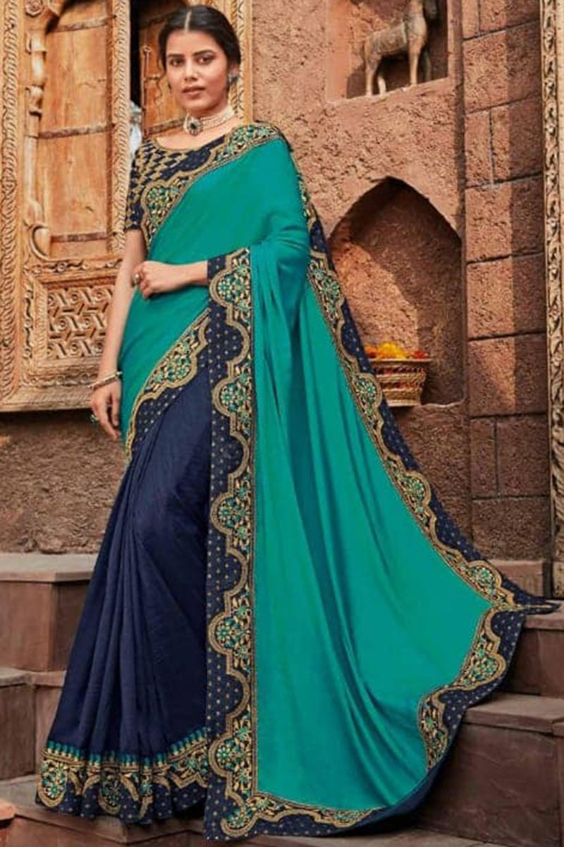 Navy Blue Lichi Silk Saree with Beautiful Designs on Pallu - Monastoor-  Indian ethnical dress collections with more than 1500+ fashionable indian  traditional dresses and ethnical jewelleries.