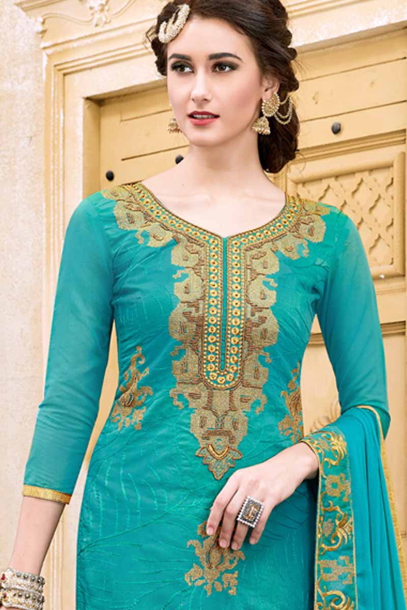 Sequins Green Designer Palazzo Salwar Suit save upto 50%! : 64508 -
