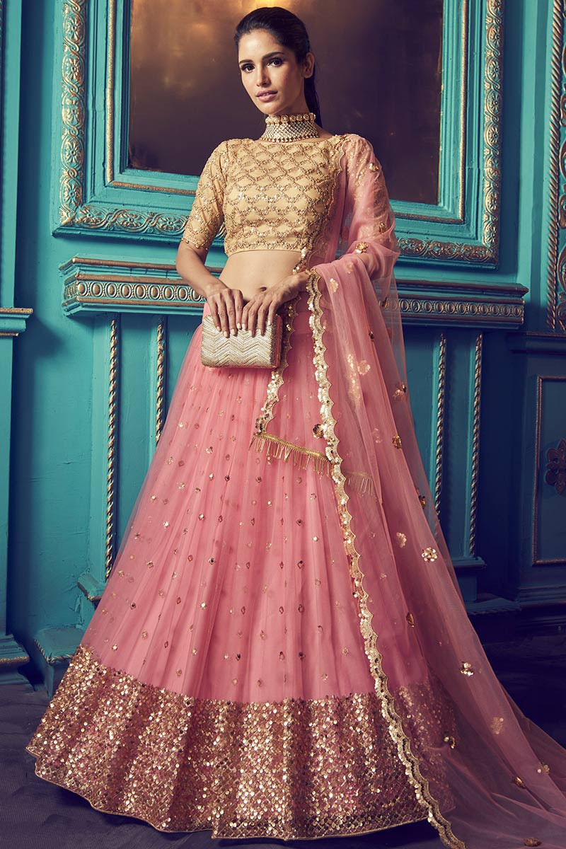 Buy Soft Net Party Wear Lehenga Choli In Pink Color Online