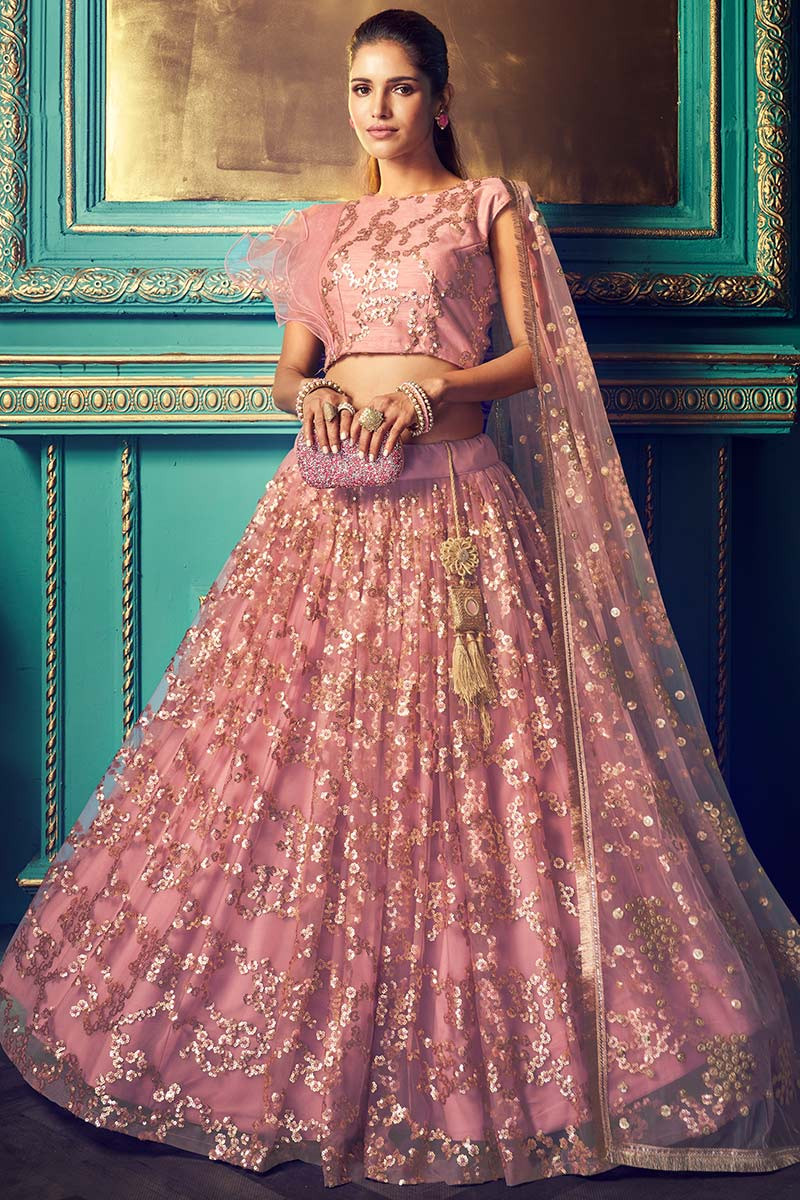 Buy Soft Net Wedding Wear Lehenga Choli In Pink Color Online - LLCV01987