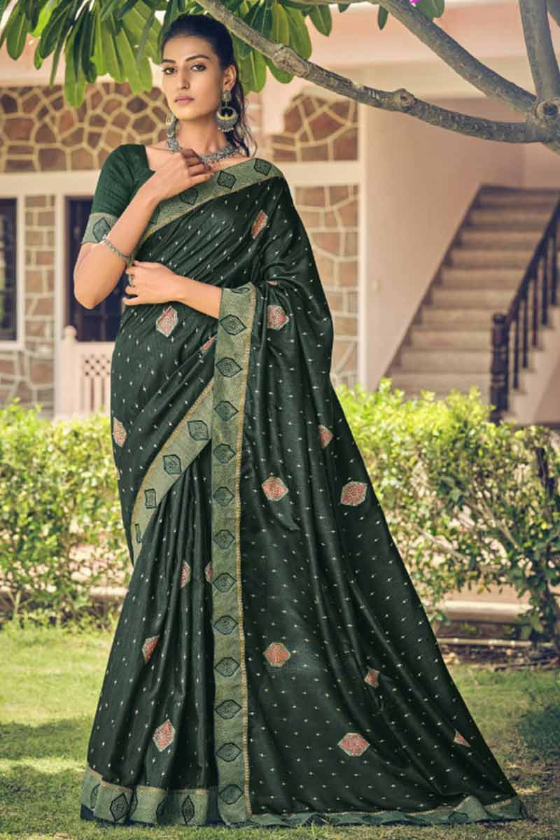 Buy Black Dark Green Saree With Blouse by Designer Medha Online at Ogaan.com