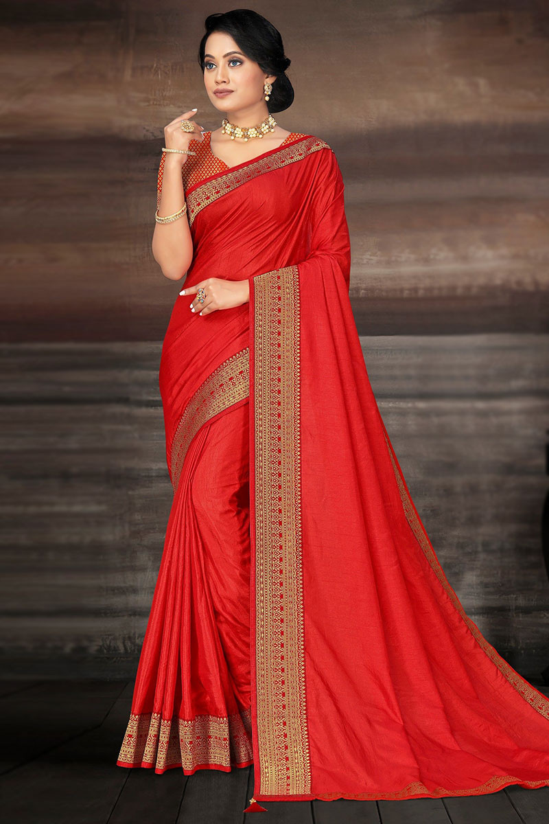 Women's Red Soft banarasi silk saree dvz0003080 - Dvanza.com