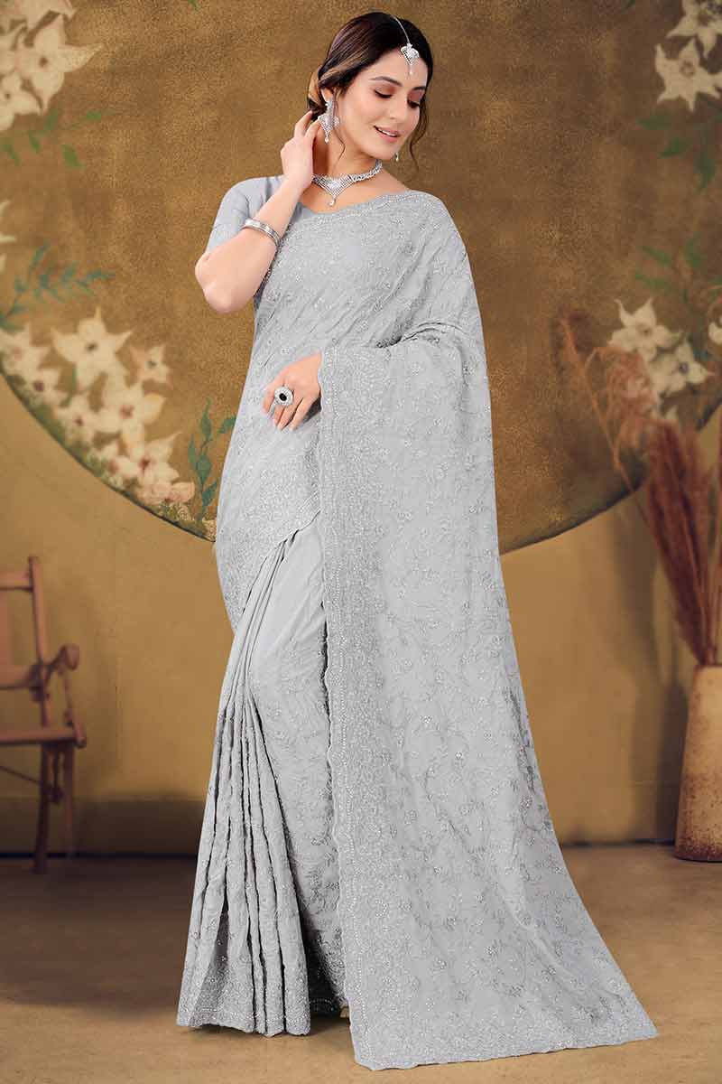 Silver party sale wear saree
