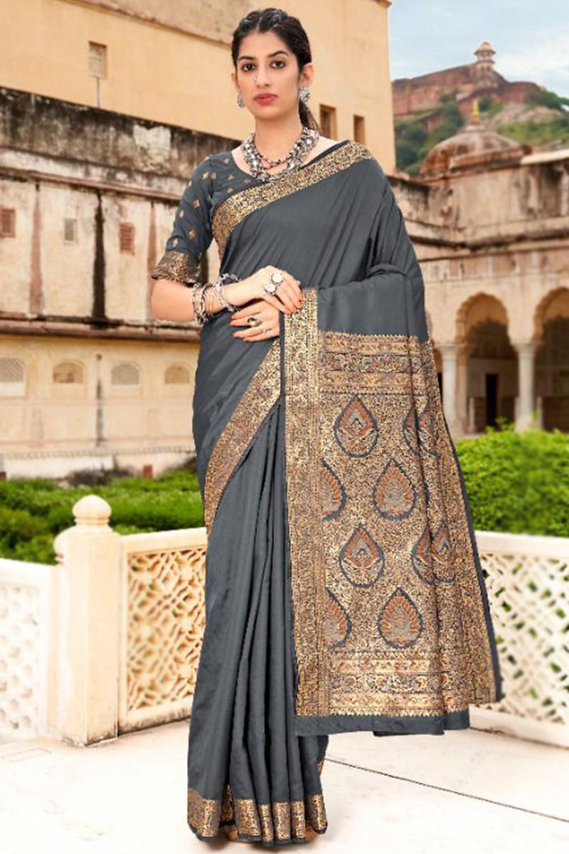 Designer Clothes Steel Grey Silk Saree SARV117071