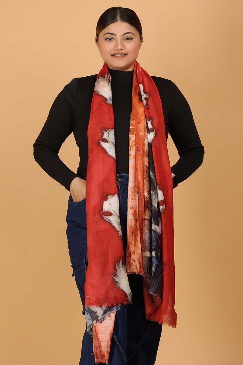 Tomato Red Modal Print Stole