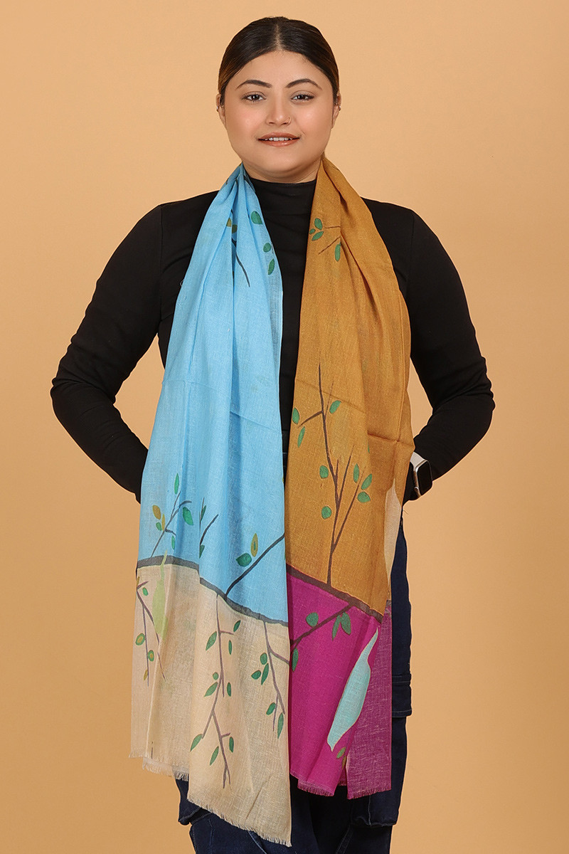 Baby Pink Cotton and Linen Printed Stole