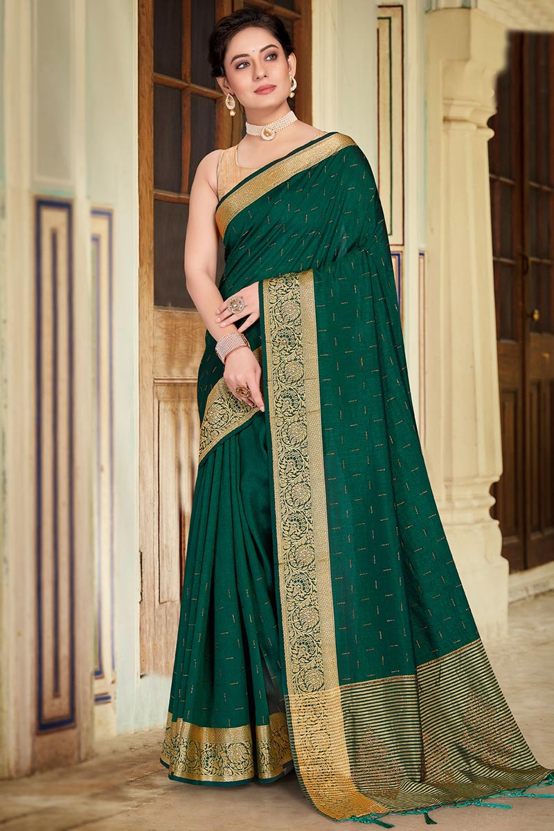 Banarasi Saree in Teal Green : SBTA1094