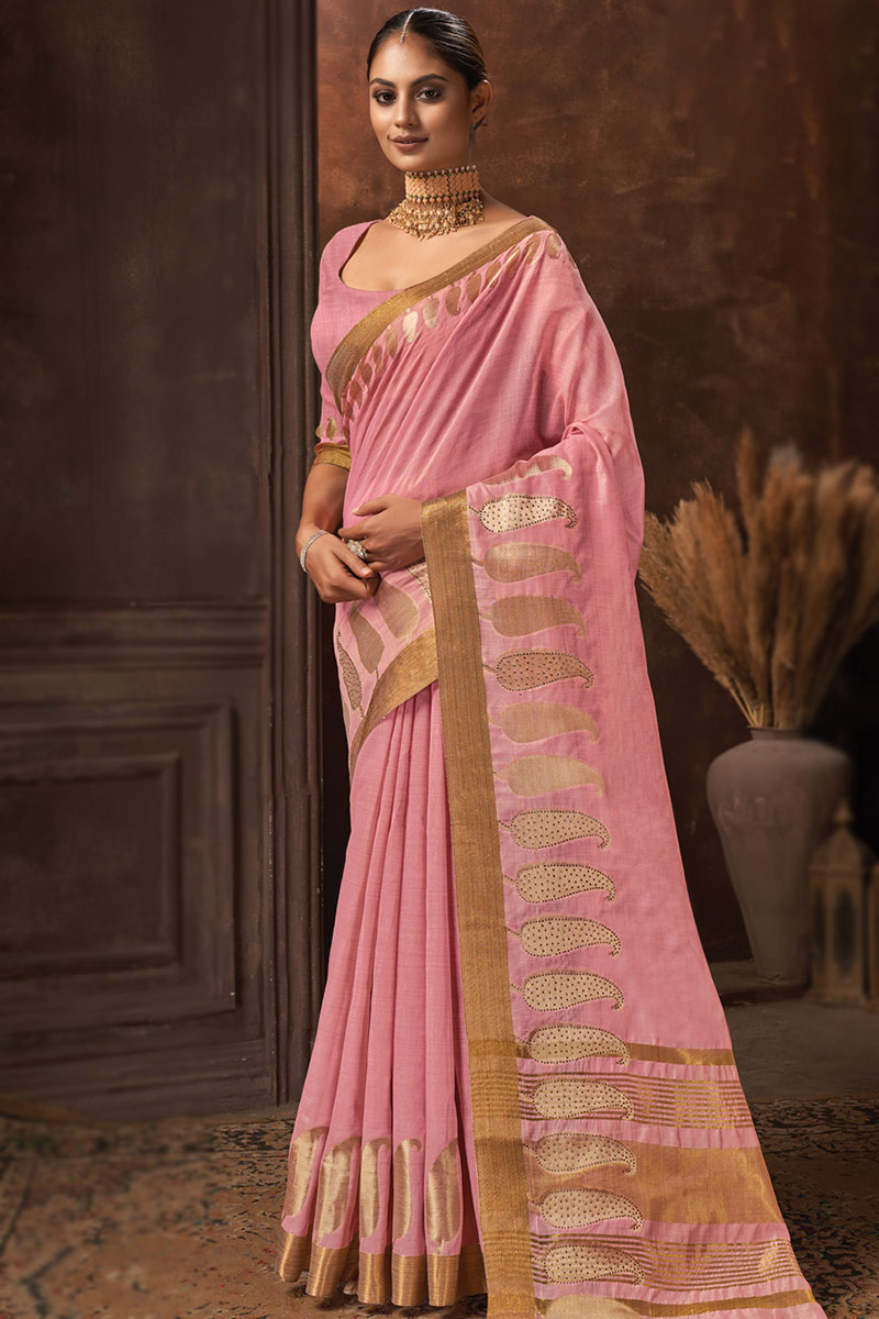 Buy Block Print Pink Color Pure Cotton Saree Festive Wear Online at Best  Price | Cbazaar
