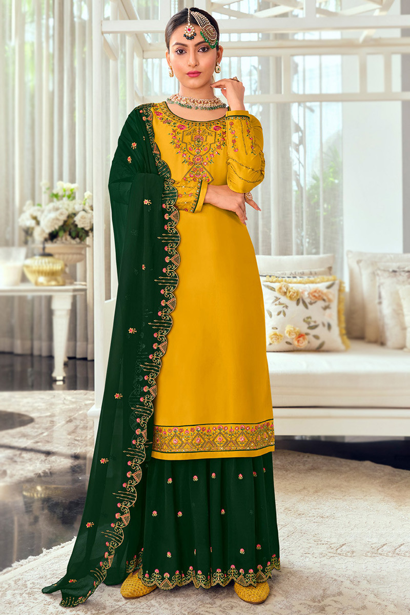 Buy 38/S-2 Size Yellow Full Sleeve Sharara Suits Online for Women in USA