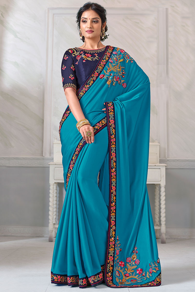 Silver Poly Silk Stone Work and Jacquard Border Heavy Work Saree - Indian  Women Fashions Pvt Ltd - 3109683