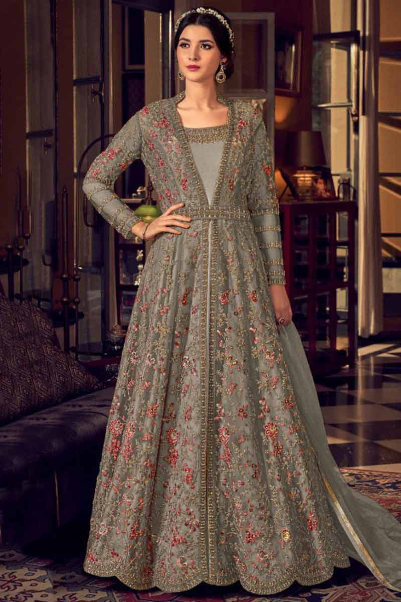 Grey and deals pink anarkali