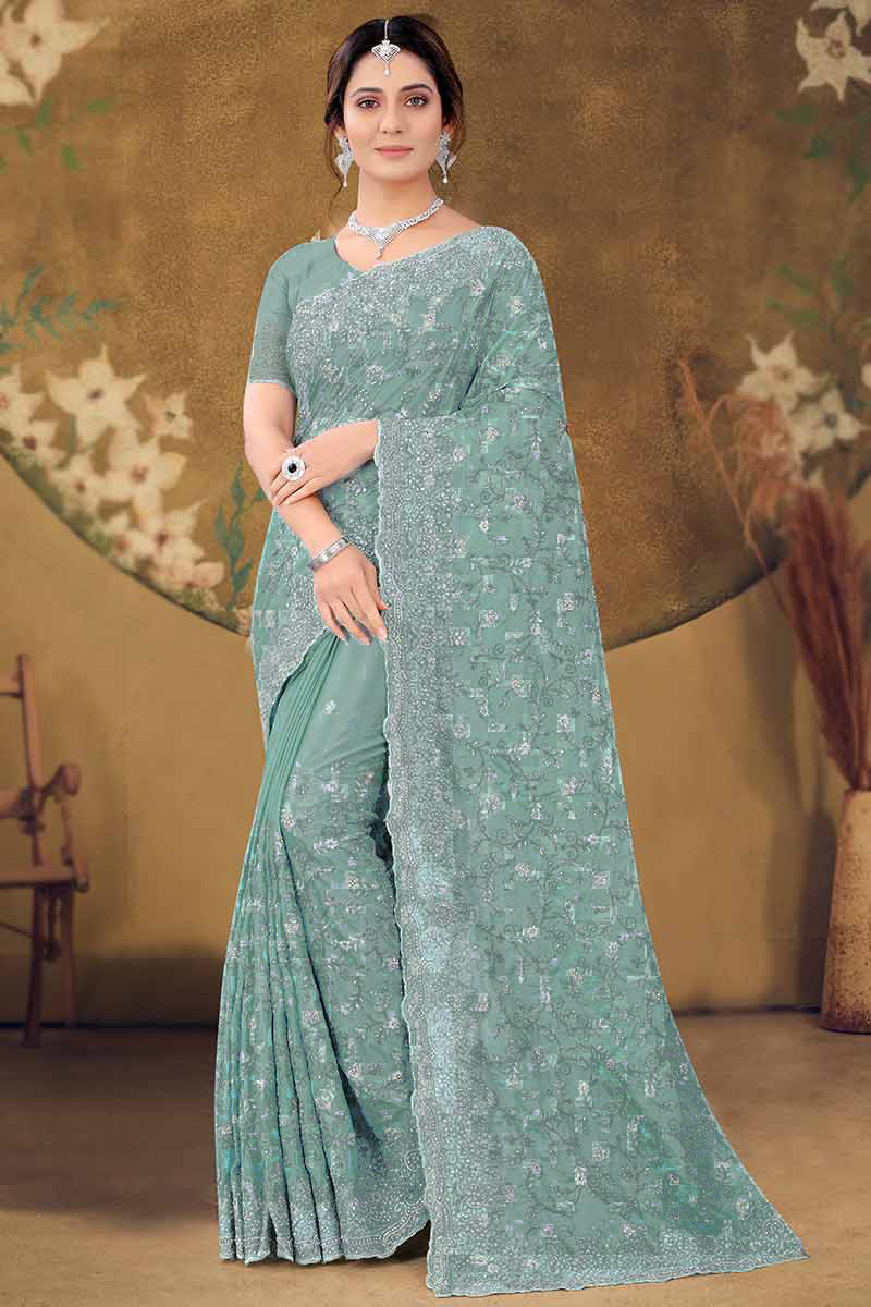 Embroidery deals chiffon saree