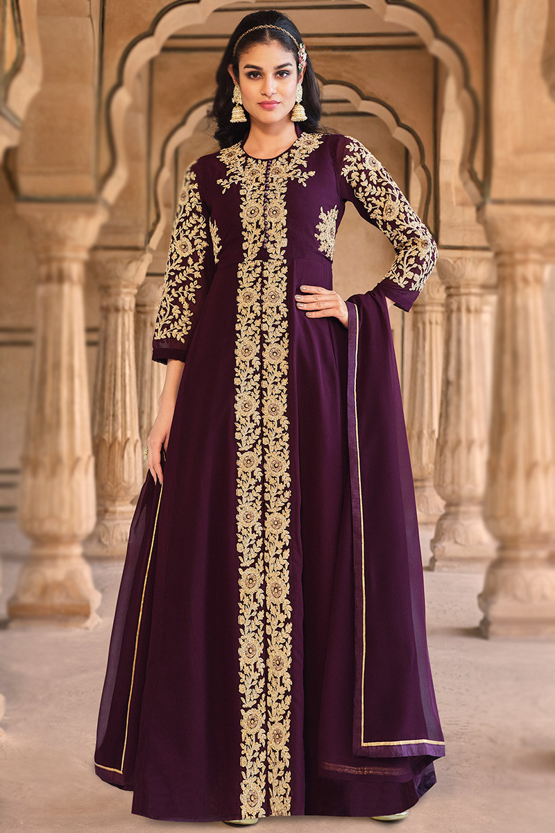 Dark purple anarkali clearance