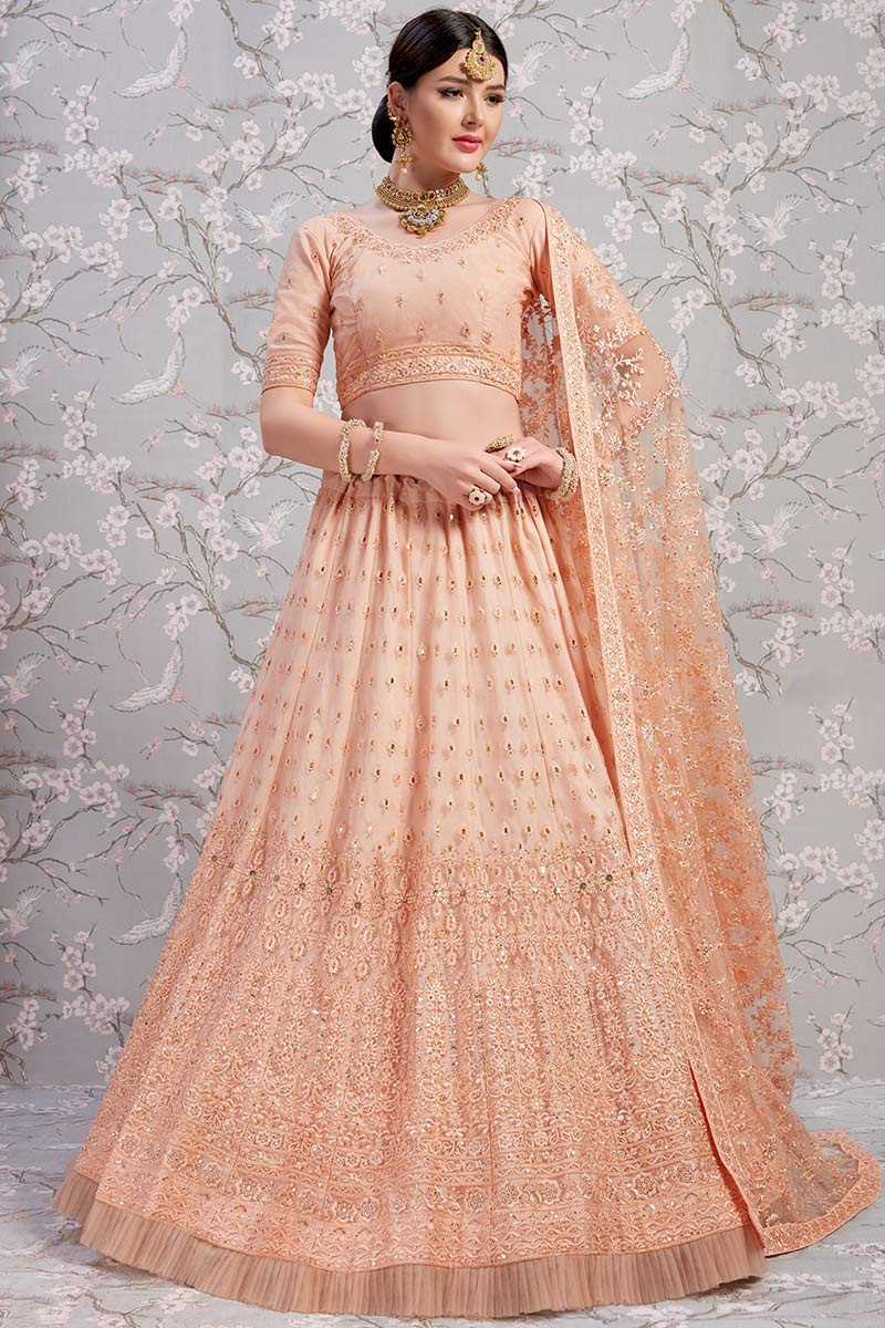 Exclusive Peach Color Silk And Net Lehenga Choli – Gunj Fashion