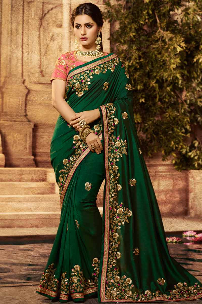 Dark green hotsell wedding saree