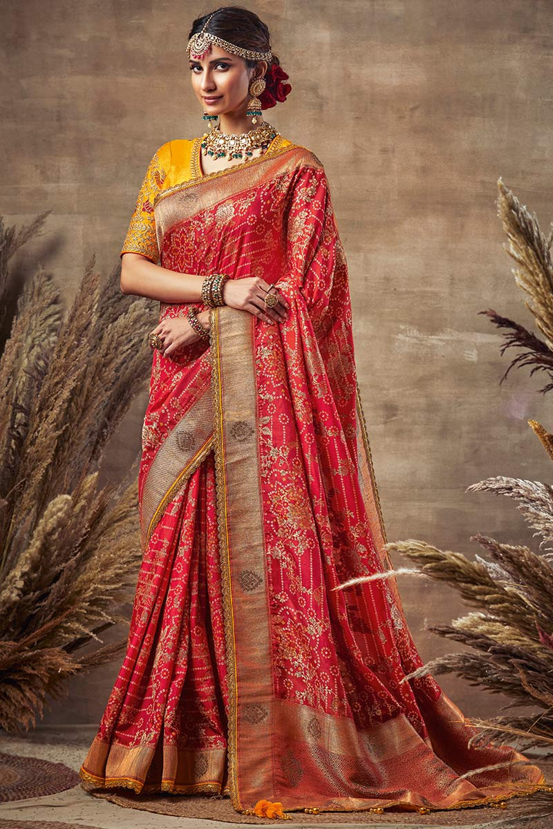 Shop Embellished Red Border Saree Party Wear Online at Best Price | Cbazaar