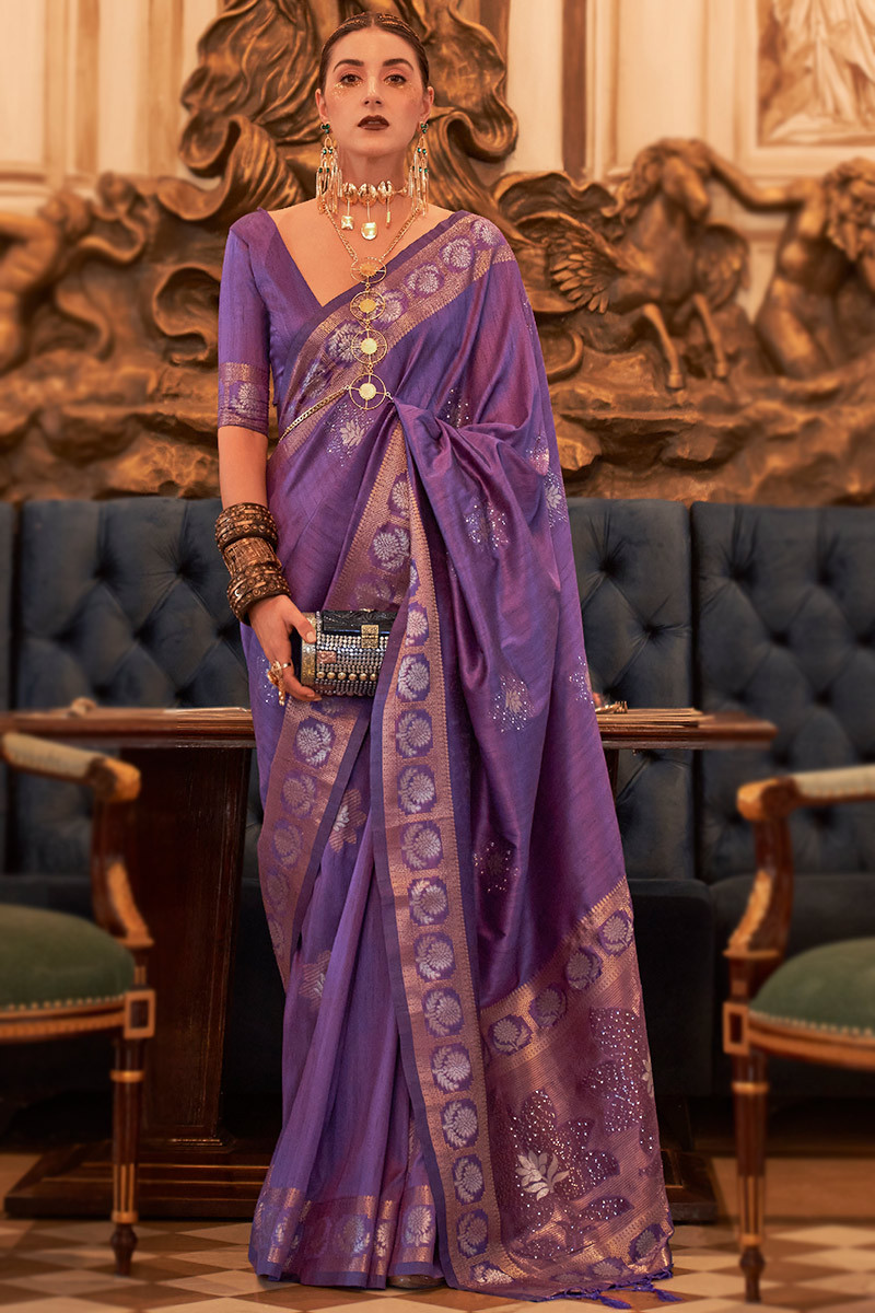 Buy DHARITRI SAREE Woven Kanjivaram Pure Silk Purple Sarees Online @ Best  Price In India | Flipkart.com