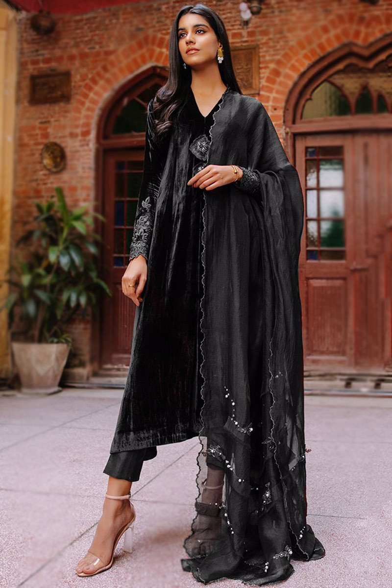 Buy Indian Prom Suit Velvet Black Tulip Pant Suit LSTV112427