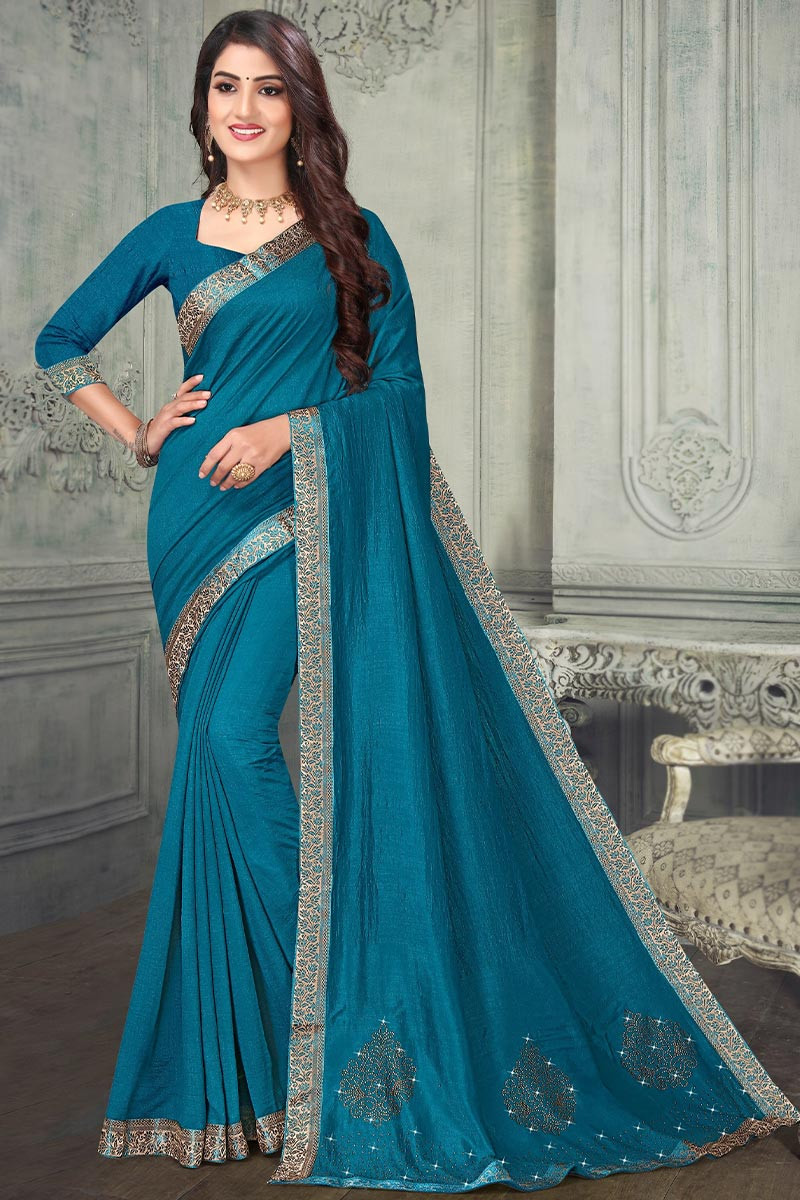 Ocean Blue Kota Silk Saree - Loomfolks