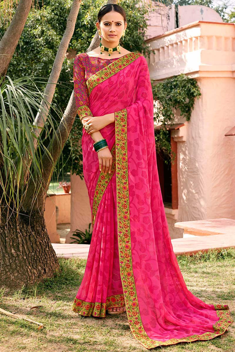 Red Color Heavy Mono Net And Embroidery Stone Work Saree
