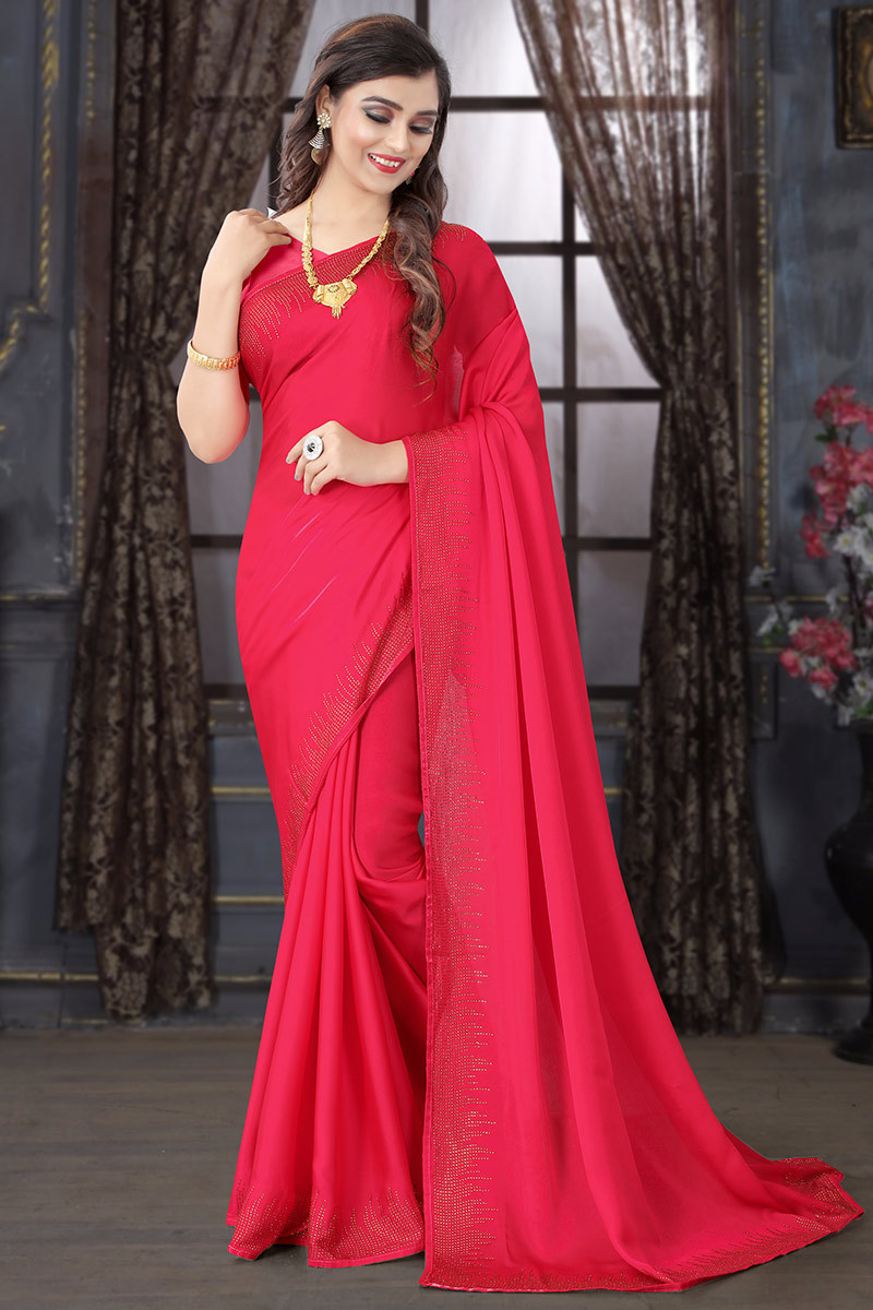 Buy Pink Puff Sleeve Sarees Online for Women in USA