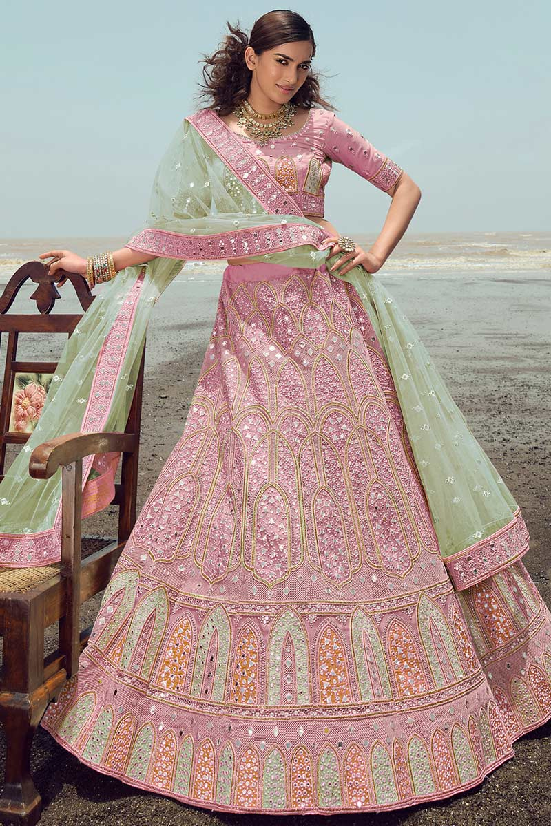 Taffy Pink Georgette Embroidered Lehenga