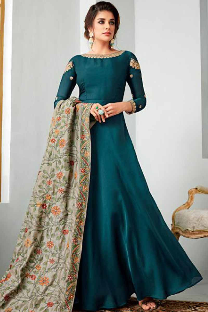 Buy Attractive Georgette Teal Green Anarkali Suit Online - LSTV01928 ...