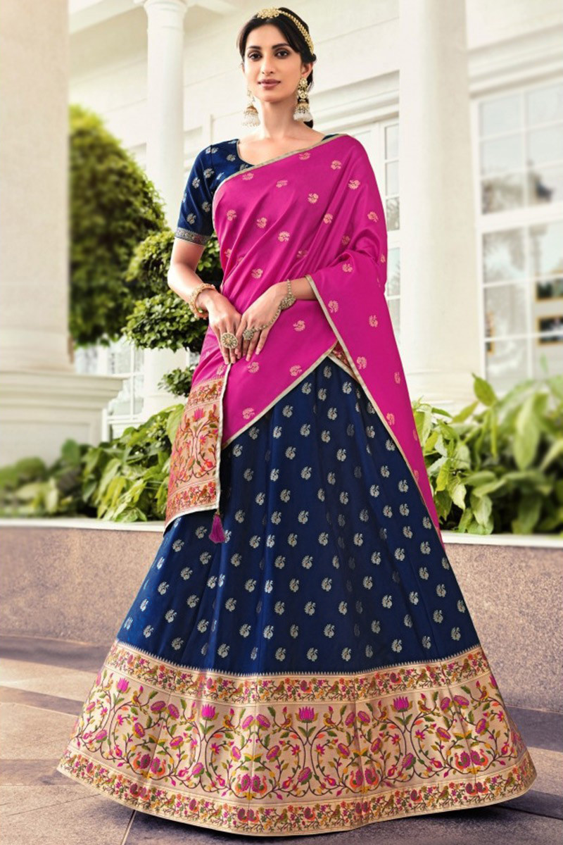 Buy Onion Pink Lehenga In Georgette With Floral Print And Embroidery