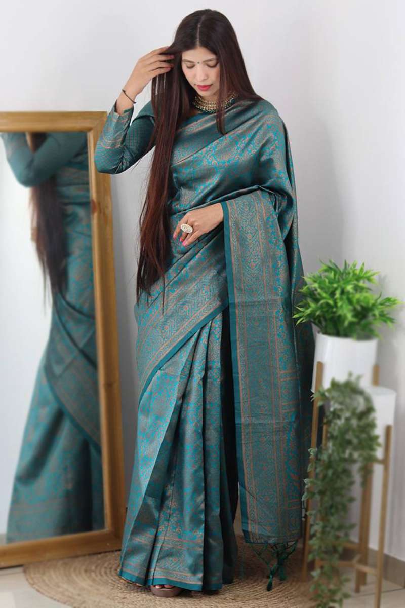 Teal Zari Woven Banarasi Saree