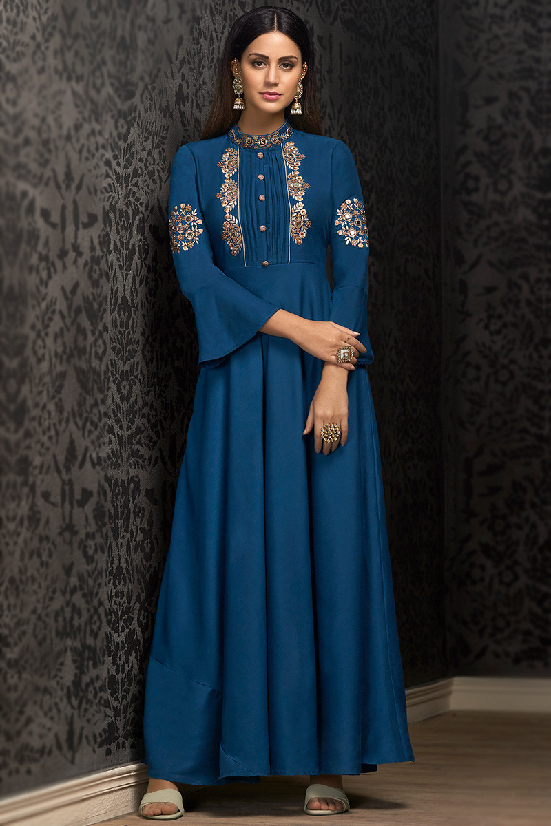 Silk shop embroidered gown
