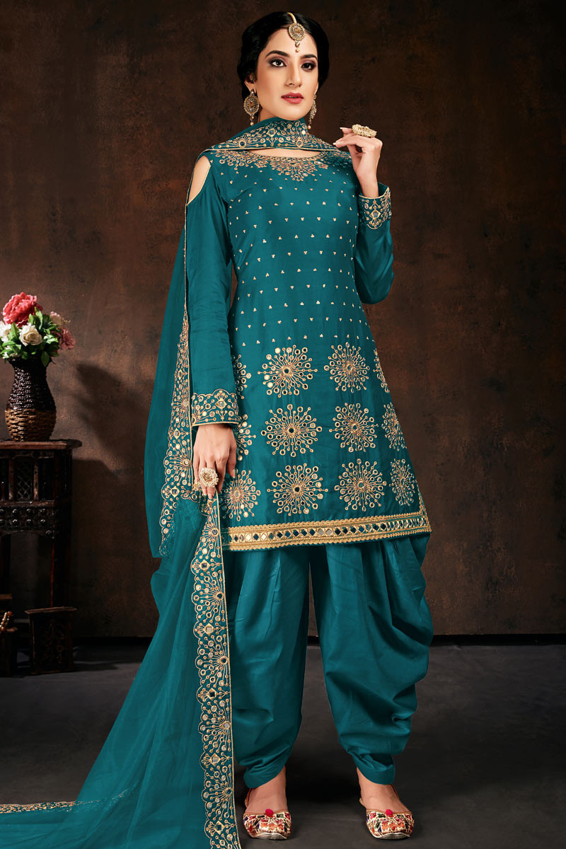 Buy GOLDSTROMS Women Teal Blue Solid Knitted Patiala - Patiala for
