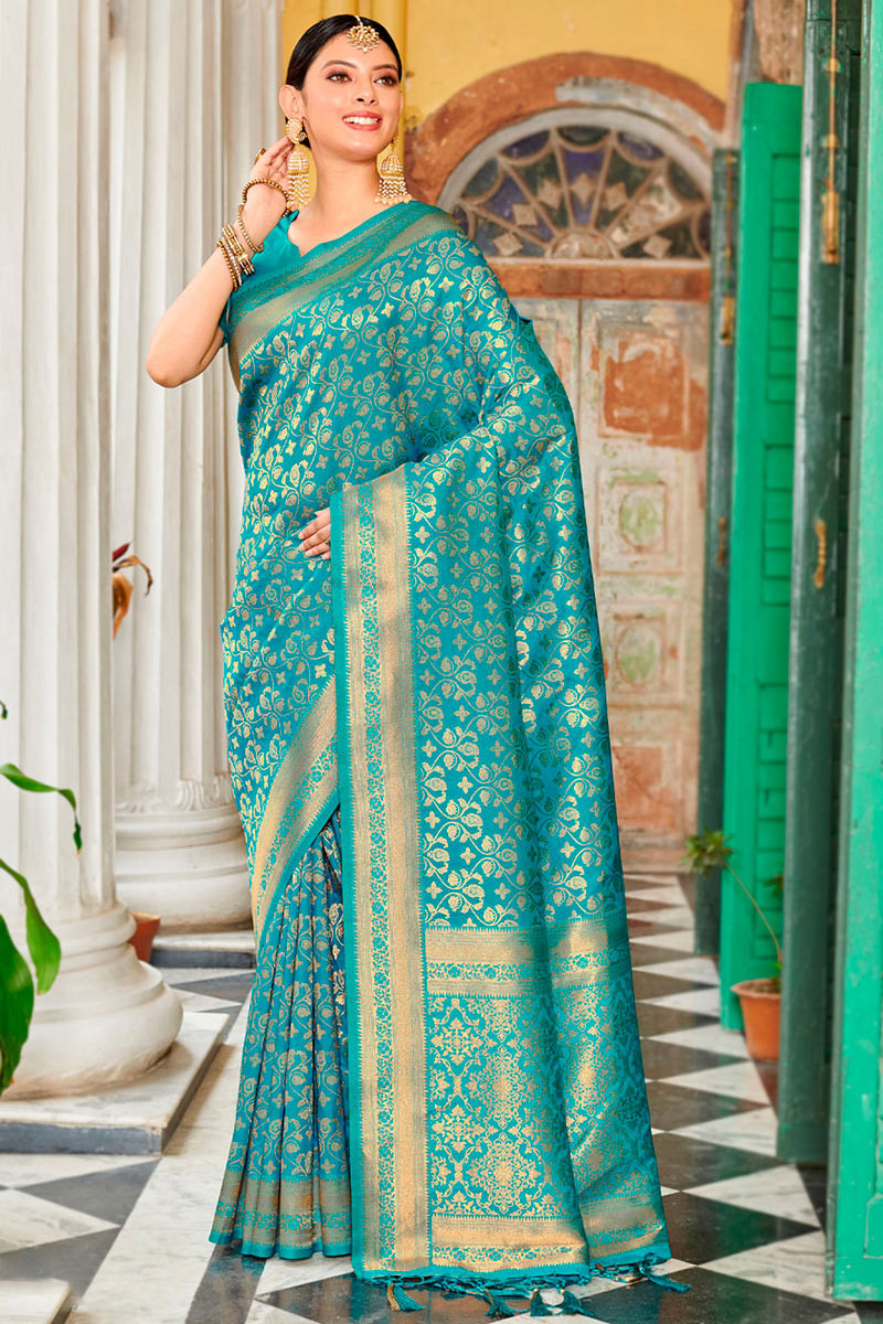 Stunning Blue Banarasi Soft Silk Saree With Zari Border and All Over  Weaving Design Silk Sarees Sarees for Woman - Etsy