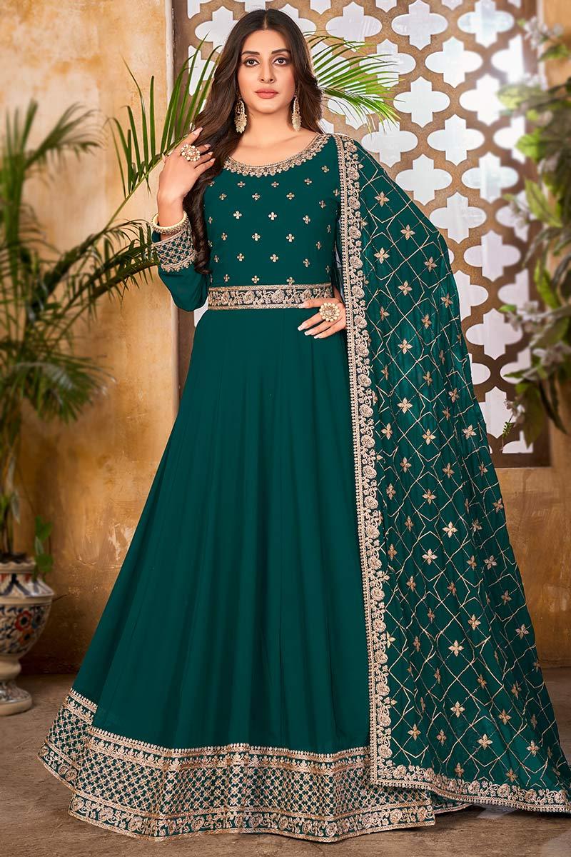 Teal Georgette Anarkali Salwar Suit main image 1