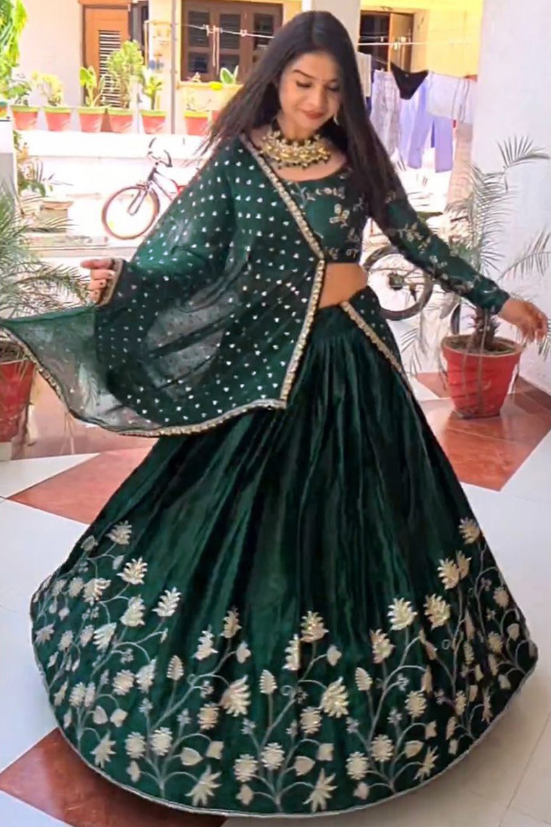Teal Green Georgette Floor Length Lehenga