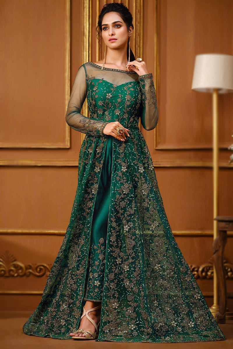 KALKI Fashion IndiaBuy Green Floral Printed Anarkali Suit Set In Silk
