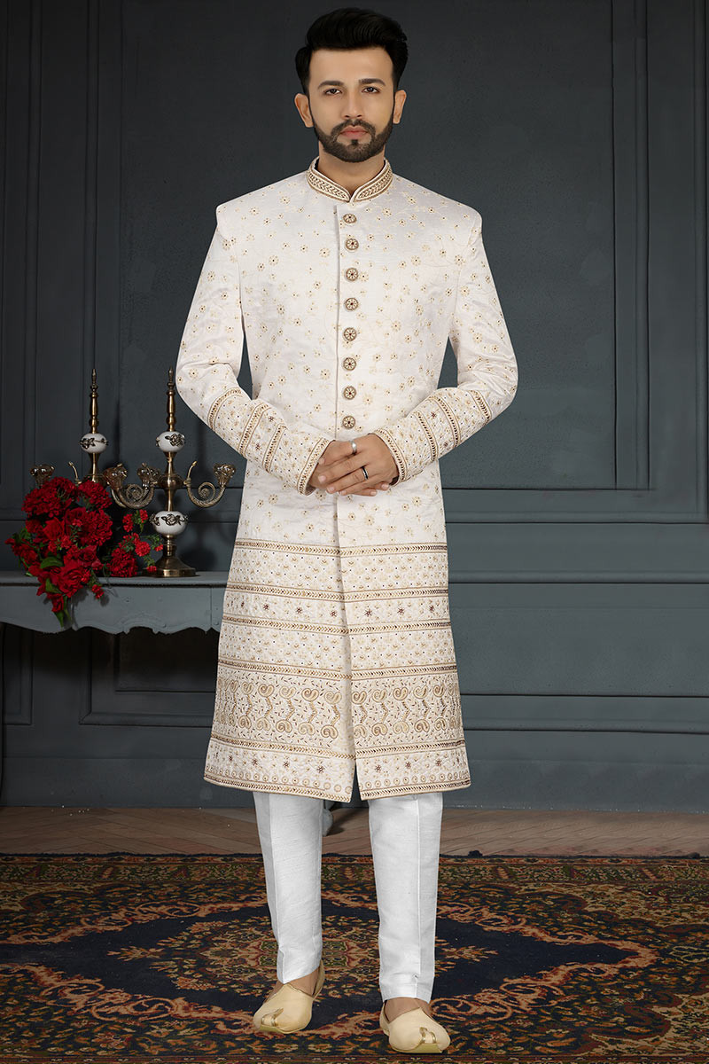 Mens white sale sherwani