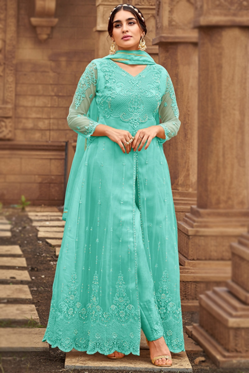 Turquoise anarkali sales