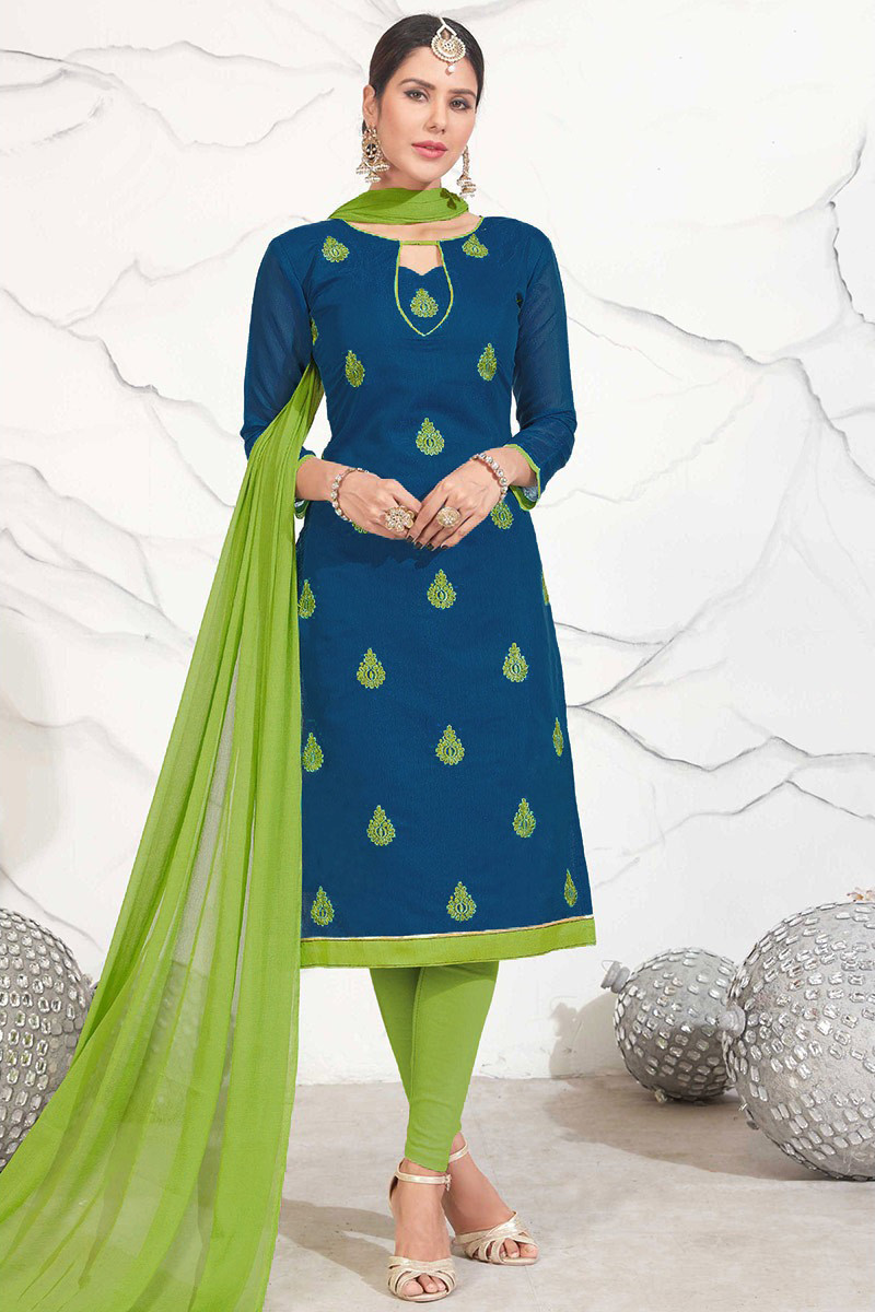 Blue churidar new arrivals neck designs