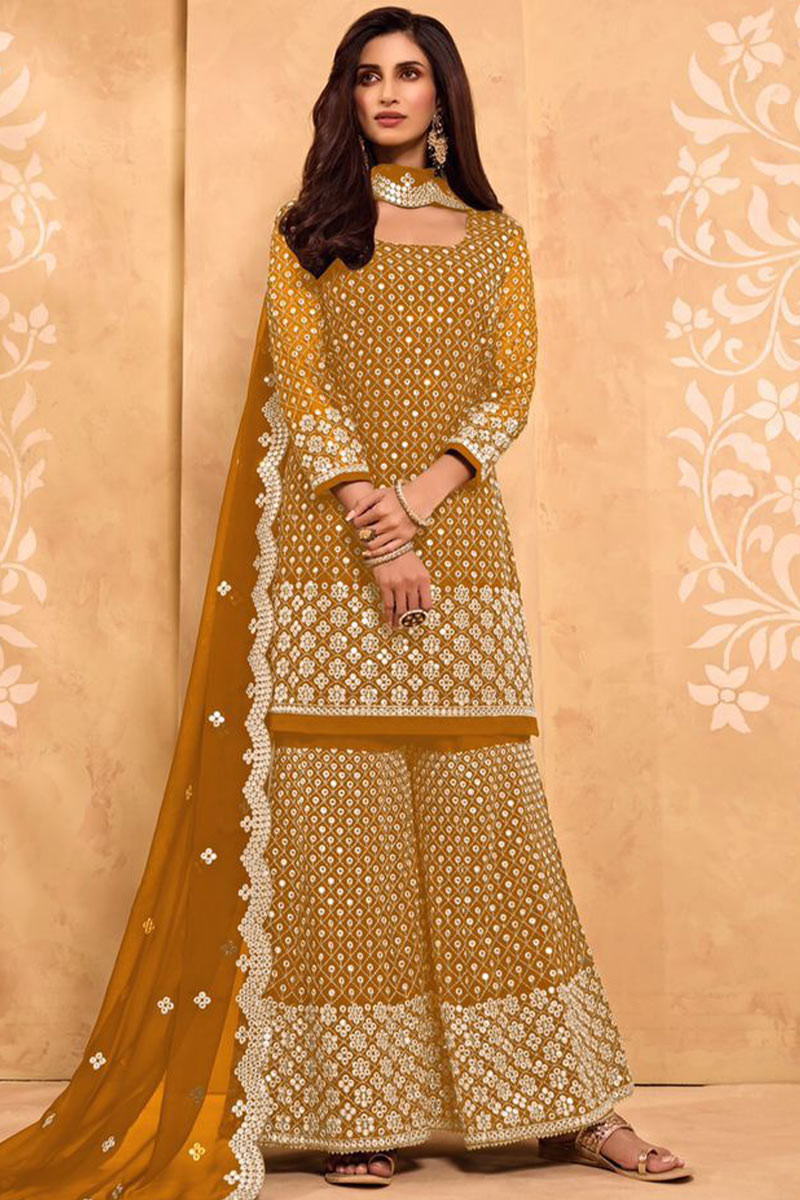 Mustard Color Silk Designer Wedding Mehndi Wear Lehenga Choli - 1333129146