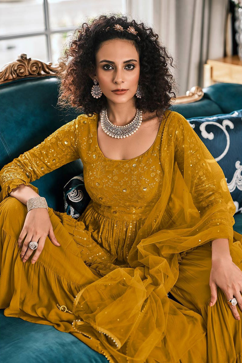 Yellow sharara suit best sale online