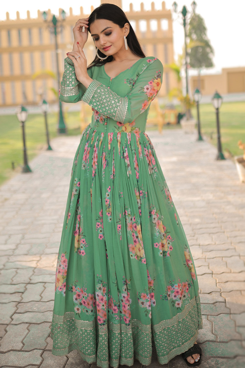 Georgette Pistachio Green Gown LSTV122062