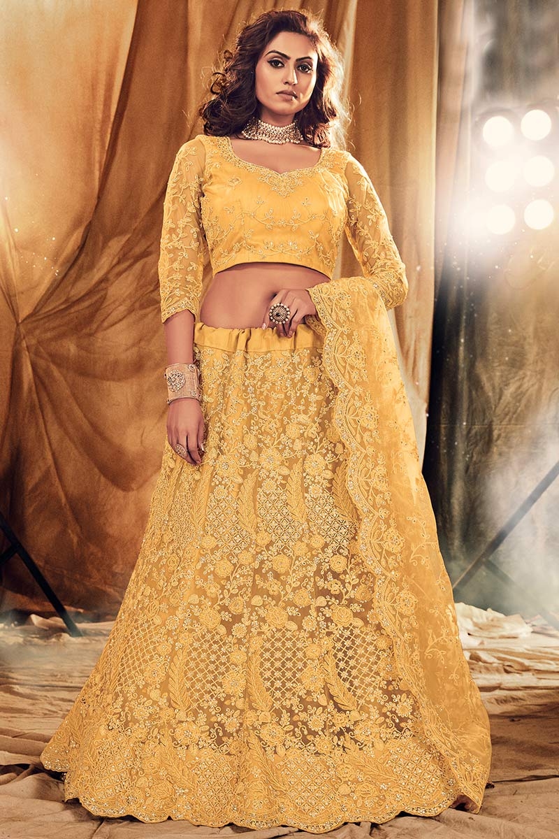 Yellow Festive Wear Net Lehenga