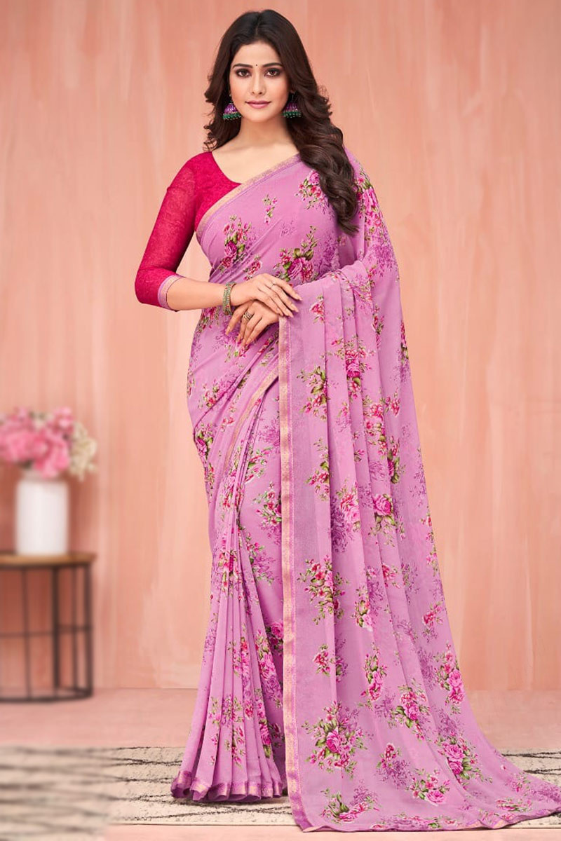 Pink Georgette Saree | Leemboodi