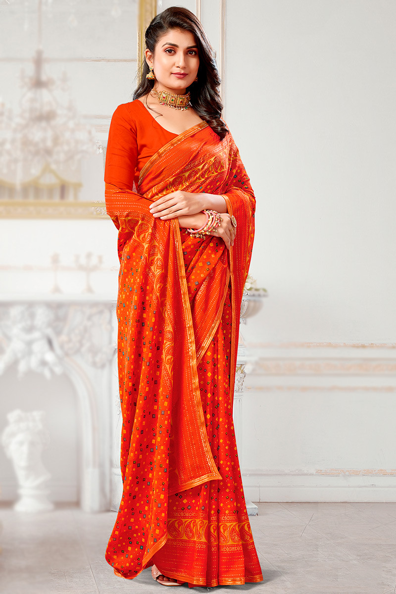 Red Bandhani Printed Saree | Leemboodi