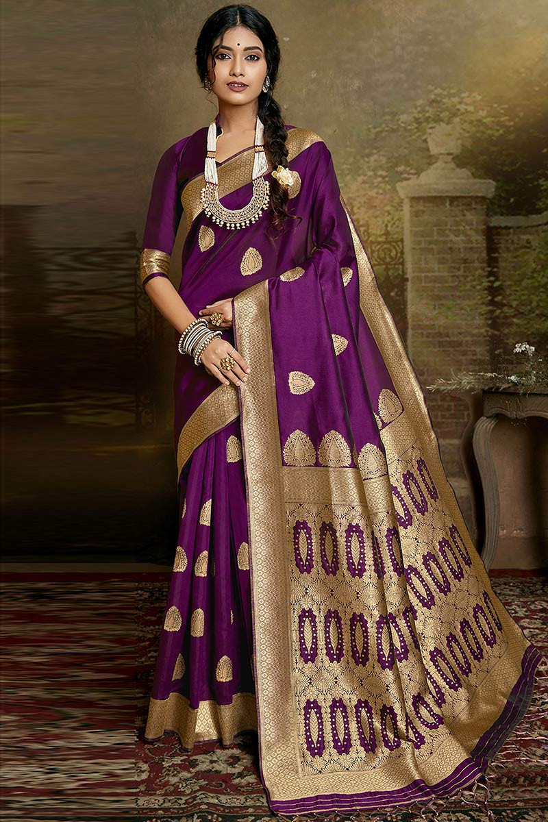 Purple Saree | Buy Beautiful Indian Purple Color Sarees Online | Kalaniketan