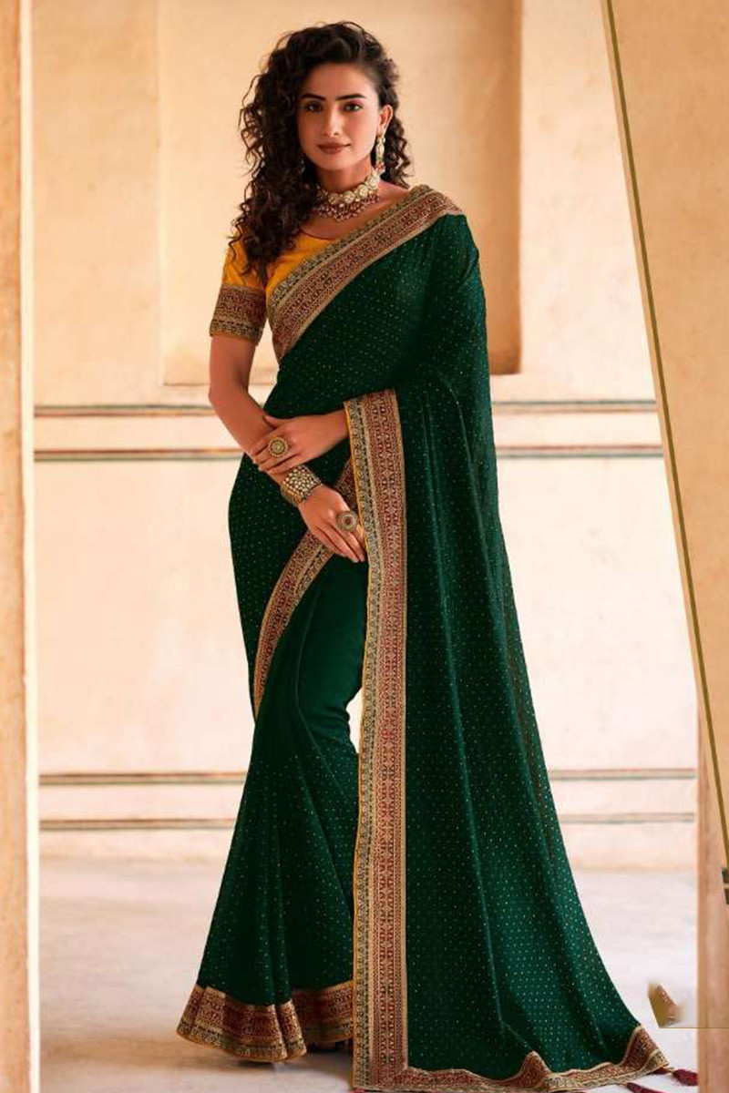 Mehendi Green Color Admirable Patola Printed On Saree In Art Silk Fabric