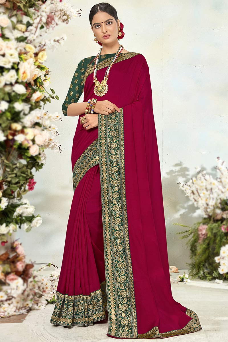 Crush Georgette Pink Saree With Blouse