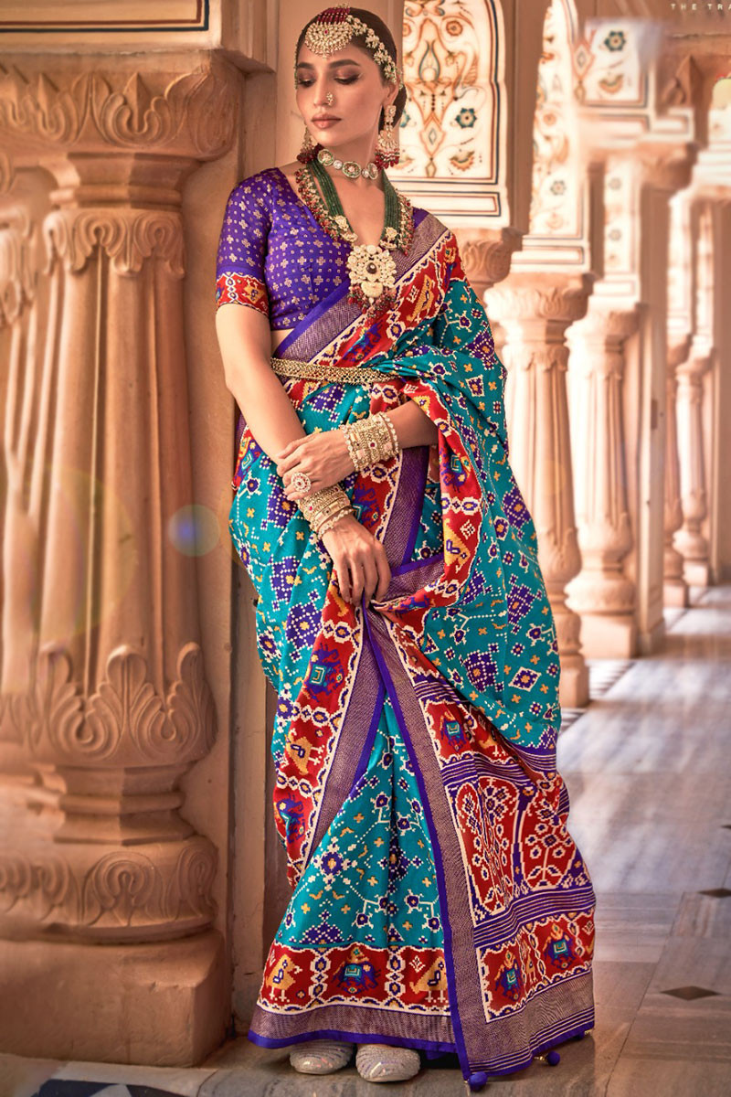 Dark Red Silk Patola Print Saree with Zari Weaving | Saree designs, Traditional  sarees, Silk sarees online