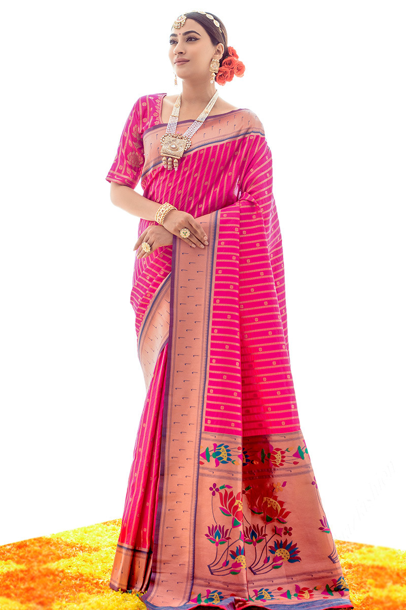 traditional rani pink paithani weaved zari silk saree sarv159819 1