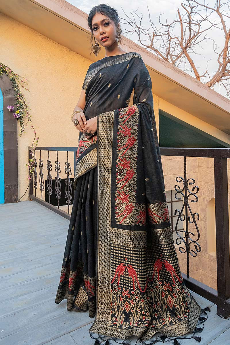Shop Traditional Tussar Silk Woven Print Saree Festive Wear Online at Best  Price | Cbazaar